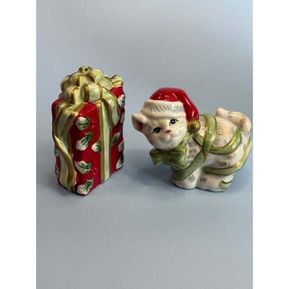 Fitz & Floyd Kitty Kringle Salt & Pepper Shakers Ceramic 2005 Christmas Decor - Picture 3 of 7